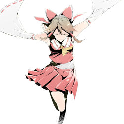 Rule 34 | 1girl, aritoki ritsu, brown hair, female focus, hakurei reimu, outstretched arms, simple background, solo, spread arms, touhou, white background, wide sleeves