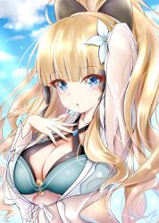Rule 34 | 1girl, blonde hair, blue eyes, breasts, elf, highres, large breasts, looking at viewer, pointy ears, princess connect!, saren (princess connect!), swimsuit, tagme, takemura kou