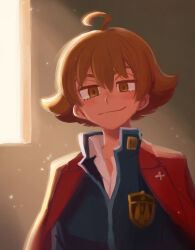 Rule 34 | 1boy, ace attorney, ace attorney investigations, ace attorney investigations 2, ahoge, brown eyes, brown hair, closed mouth, flipped hair, hair between eyes, highres, ichiyanagi yumihiko, jacket, jacket on shoulders, long sleeves, looking at viewer, male focus, nono (norabi), school uniform, short hair, smile, solo, uniform, upper body