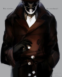 Rule 34 | 1boy, bad id, bad pixiv id, coat, dc comics, fedora, gloves, hand in pocket, hat, inkblot, jacket, male focus, mask, realistic, redhorn, rorschach, solo, sugar cube, trench coat, watchmen