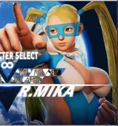 Rule 34 | 1girl, 3d, animated, animated gif, blonde hair, blue eyes, bodysuit, bouncing breasts, breasts, capcom, cleavage, earth (planet), female focus, jiggle, large breasts, leotard, lips, long hair, mask, maskband, planet, pointing, rainbow mika, revealing clothes, solo, space, street fighter, street fighter v, twintails