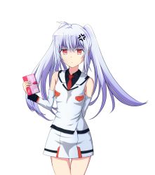 Rule 34 | 10s, 1girl, book, detached sleeves, highres, holding, holding book, isla (plastic memories), long hair, looking at viewer, minagi (p), plastic memories, red eyes, silver hair, simple background, skirt, solo, twintails, white background, white skirt