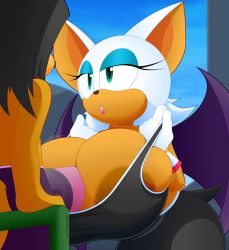 Rule 34 | 1boy, 1girl, breasts, furry, hetero, huge breasts, large areolae, large breasts, large penis, looking at another, paizuri, penis, rouge the bat, sex, slickehedge, sonic (series)
