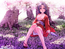 Rule 34 | 1girl, alcohol, breasts, cherry blossoms, drunk, japanese clothes, kimono, large breasts, nipples, no bra, open clothes, open robe, original, robe, sake, solo, st+1