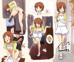 Rule 34 | 1boy, 1girl, anus, artist name, ass, bent over, blush, bottomless, breasts, brown eyes, brown hair, casual, censored, clothed sex, clothes lift, dress, from behind, girls und panzer, hetero, highres, kuroneko (kuroneko3zizi), medium breasts, medium dress, multiple views, navel, nipples, nishizumi miho, open mouth, panties, panty pull, penis, pussy, sex, sex from behind, shirt lift, short hair, spread pussy, torogao, underwear, undressing, vaginal, watermark