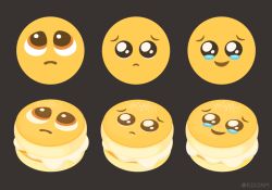 Rule 34 | closed mouth, commentary, crying, crying with eyes open, emoji, emoticon, food, grey background, no humans, original, pancake, pleading face emoji, rizu (rizunm), simple background, symbol-only commentary, tears, twitter username