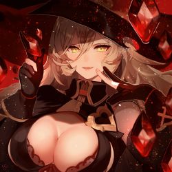 Rule 34 | 1girl, absurdres, black cape, black gloves, blonde hair, bra, bra peek, breasts, cape, cleavage, clothing cutout, fang, gloves, hat, highres, large breasts, nijisanji, nui sociere, nui sociere (1st costume), partially fingerless gloves, red bra, skin fang, solo, torn clothes, torn hat, underwear, virtual youtuber, witch, witch hat, yellow eyes, yomogi (dora00gong)