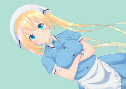 Rule 34 | 1girl, absurdly long hair, blend s, blonde hair, blue eyes, blush, breast lift, breasts, closed mouth, cowboy shot, crossed arms, frown, gloves, highres, hinata kaho, hofumaso, large breasts, long hair, looking at viewer, puffy short sleeves, puffy sleeves, short sleeves, solo, twintails, v-shaped eyebrows, very long hair, white gloves