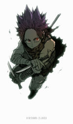 Rule 34 | 10s, 1boy, alternate costume, animal print, boku no hero academia, character name, dual wielding, earrings, full body, grey background, highres, holding, jewelry, kirishima eijirou, knife, looking at viewer, male focus, red eyes, red hair, scar, simple background, sleeveless, solo, spiked hair, weapon, weapon on back, xiao (creation0528)