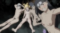 Rule 34 | 2boys, 2girls, abumi zaku, aftersex, aged down, armpits, barefoot, blush, breasts, collarbone, completely nude, cum, cum in face, cum in mouth, cum on body, cum on breasts, cum on legs, cum on stomach, cum on upper body, cum pool, closed eyes, facial, female pubic hair, forehead protector, full body, grin, hetero, highres, kin tsuchi, kinuta dosu, looking at viewer, male pubic hair, multiple boys, multiple girls, naruto, naruto (series), navel, nipples, nude, one eye closed, outdoors, penis, pubic hair, selfie, selfie pose, smile, soles, spread legs, stomach, tagme, temari (naruto), temon, toes