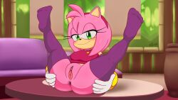 Rule 34 | 1girl, absurdres, amy rose, anus, ass, ass grab, bottomless, excito, female focus, furry, furry female, grabbing own ass, highres, legs up, looking at viewer, pussy, smile, socks, solo focus, sonic (series), sonic boom (series), spread legs, thighhighs