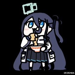 Rule 34 | 1girl, animated, animated gif, aris (blue archive), blue archive, eating hair, food, halo, long hair, lowres, noodles, ramen, seseren
