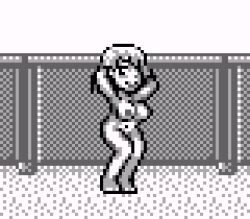 Rule 34 | 1girl, arms behind head, arms up, barefoot, breasts, igs, large breasts, long hair, looking at viewer, monochrome, navel, nipples, nude, pixel art, saiwai hiroshi, smile, standing, world beach volleyball 1991 gb cup