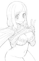 Rule 34 | 1girl, absurdres, bad id, bad twitter id, blush, bottomless, bra, closed mouth, clothes lift, cowboy shot, donguri suzume, frilled bra, frills, greyscale, heart, heart-shaped pupils, highres, long hair, long sleeves, looking at viewer, monochrome, navel, reaching, reaching towards viewer, ribbed sweater, selfie, simple background, smile, solo, sweater, sweater lift, symbol-shaped pupils, underwear, v, white background