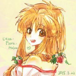 Rule 34 | 1girl, arc the lad, arc the lad ii, bare shoulders, blonde hair, braid, breasts, brown eyes, brown hair, commentary request, dress, lieza (arc the lad), long hair, looking at viewer, sideboob, smile, solo, yadoso