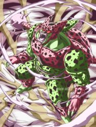 Rule 34 | 1boy, android, angry, cell (dragon ball), cell max, colored skin, dragon ball, dragon ball super, dragon ball super super hero, giant, highres, male focus, multicolored skin, muscular, red eyes, shouting, solo, spiked tail, tail