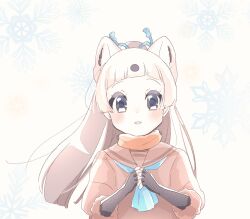 Rule 34 | 1girl, animal ears, blush, elbow gloves, extra ears, fingerless gloves, gloves, grey background, grey eyes, grey hair, highres, jacket, kemono friends, kuromitsu (9633 kmfr), long hair, looking at viewer, ponytail, ribbon, sable (kemono friends), sailor collar, scarf, simple background, solo, upper body