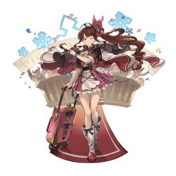 Rule 34 | 10s, 1girl, boots, bow, bracelet, brown eyes, brown hair, cape, detached sleeves, diantha (granblue fantasy), dress, frills, full body, glasses, granblue fantasy, hair ornament, jacket, jewelry, knee boots, looking at viewer, matching hair/eyes, minaba hideo, one eye closed, ribbon, short dress, short sleeves, side ponytail, simple background, smile, solo, standing, suitcase, transparent background, white background