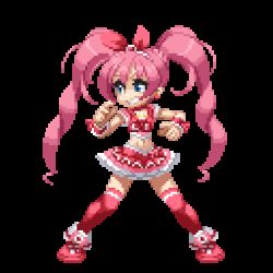 Rule 34 | 10s, 1girl, animated, animated gif, blue eyes, bow, cure melody, fighting stance, grin, houjou hibiki, long hair, lowres, magical girl, midriff, navel, pink bow, pink hair, pixel art, precure, smile, solo, suite precure, takoyaki neko-san, thighhighs, transparent background, twintails, zettai ryouiki
