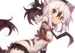 Rule 34 | 1girl, aardwolf (kemono friends), absurdres, animal ears, bare shoulders, black hair, black neckwear, blue eyes, elbow gloves, gloves, highres, kaamin (mariarose753), kemono friends, multicolored clothes, multicolored hair, multicolored legwear, panties, pantyhose, print gloves, print pantyhose, shirt, simple background, sleeveless, sleeveless shirt, solo, tail, two-tone hair, underwear, white background, white hair