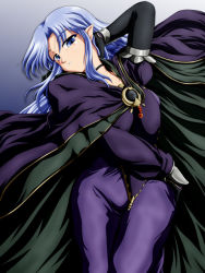 Rule 34 | 00s, 1girl, blue eyes, blue hair, braid, cape, medea (fate), dress, elbow gloves, fate/stay night, fate (series), gloves, long dress, lying, matching hair/eyes, pointy ears, solo, tanan