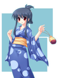 Rule 34 | 1girl, blue hair, blue kimono, highres, japanese clothes, kimono, red eyes, satomura izumi, solo, yukata