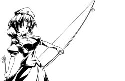Rule 34 | 1girl, bow (weapon), female focus, greyscale, kiku hitomoji, monochrome, solo, tora tooru, toru tooru, touhou, weapon, yagokoro eirin