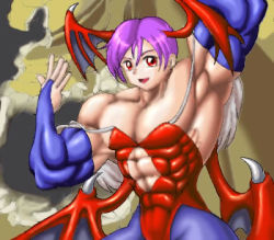 Rule 34 | 1girl, abs, capcom, extreme muscles, female focus, lilith aensland, lowres, muscular, ren (tainca2000), solo, vampire (game)