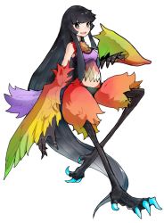 Rule 34 | 1girl, feathered wings, female focus, harpy, kojikoji, long hair, monster girl, open mouth, original, sidelocks, simple background, solo, very long hair, white background, wings