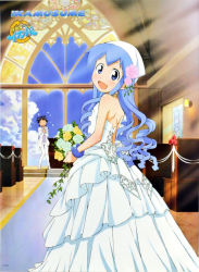 Rule 34 | blue eyes, blue hair, bouquet, dress, flower, ikamusume, long hair, saitou nagisa, shinryaku! ikamusume, tentacle hair, tuxedo, wedding dress