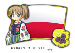 Rule 34 | 1girl, blue eyes, brown hair, european clothes, flag, murakami senami, poland, polish flag, ponytail