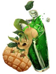 Rule 34 | alpha transparency, bread, brown eyes, chibi, condensation, creatures (company), cup, food, game freak, gen 4 pokemon, glass, highres, ice, ice cube, leafeon, melon bread, mothman1930, nintendo, no humans, non-web source, pokemon, pokemon (creature), self-upload