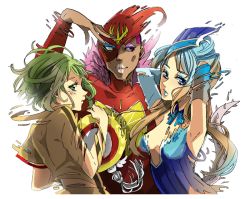 Rule 34 | 10s, 2girls, bad id, bad pixiv id, bare shoulders, blonde hair, blue eyes, blue hair, blue rose (tiger &amp; bunny), breasts, bruce lee&#039;s jumpsuit, detached sleeves, dragon kid, elbow gloves, fire emblem (tiger &amp; bunny), gloves, gradient hair, green eyes, green hair, hat, huang baoling, karina lyle, lipstick, makeup, multicolored hair, multiple girls, nathan seymour, new yamari, pink eyes, pink hair, short hair, spandex, tiger &amp; bunny, torn clothes