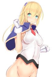 Rule 34 | 1girl, aqua eyes, blazblue, blonde hair, blush, bottomless, breasts, closed mouth, commentary request, daiaru, gloves, groin, highres, long hair, looking at viewer, medium breasts, no panties, noel vermillion, simple background, solo, white background