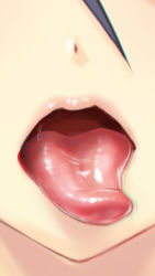 Rule 34 | anaglyph, close-up, kabeu mariko, lips, md5 mismatch, only mouth, purple hair, simple background, tagme, tongue, tongue out