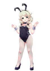 Rule 34 | 1girl, :d, animal ears, aqua eyes, blonde hair, blush, bow, bowtie, breasts, cleavage, covered navel, detached collar, fake animal ears, fishnet pantyhose, fishnets, full body, highres, idolmaster, idolmaster cinderella girls, leotard, long hair, open mouth, pantyhose, playboy bunny, rabbit ears, shift (waage), small breasts, smile, solo, twintails, wrist cuffs, yusa kozue
