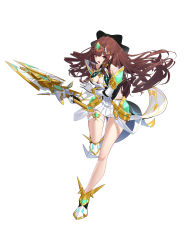 Rule 34 | 1girl, absurdres, aegis sword (xenoblade), armored boots, black bow, boots, bow, breasts, brown hair, cleavage, cosplay, detached sleeves, dress, floating hair, full body, hair bow, hairband, halterneck, highres, holding, holding sword, holding weapon, long hair, medium breasts, mythra (xenoblade), mythra (xenoblade) (cosplay), nanami (virtuareal), nijisanji, open mouth, running, running towards viewer, simple background, smile, solo, standing, standing on one leg, sword, thigh strap, virtual youtuber, virtuareal, weapon, white background, white dress, xenoblade chronicles (series), xenoblade chronicles 2, xintianou