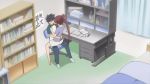 Rule 34 | 1boy, 1girl, animated, bandaid, bandaid on face, barefoot, bed, bedroom, black hair, blush, book, bookshelf, brother and sister, brown hair, chair, closed eyes, desk, desk lamp, french kiss, hands on another&#039;s face, heavy breathing, hetero, incest, indoors, kiss, kissxsis, lamp, long hair, miniskirt, office chair, open book, pants, ponytail, saliva, saliva trail, short sleeves, siblings, sitting, sitting on lap, sitting on person, skirt, suminoe keita, suminoe riko, swivel chair, tissue box, tongue, tongue out, video