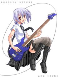 Rule 34 | 00s, 1girl, bass guitar, blue hair, character name, instrument, izumi ako, mahou sensei negima!, solo, thighhighs