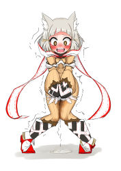 Rule 34 | 1girl, absurdres, akatsuki miho (powan po40), animal ears, blush, bodysuit, brown bodysuit, cat ears, constricted pupils, crying, drooling, embarrassed, female focus, flat chest, full body, gloves, grey hair, hair ribbon, have to pee, highres, knees together feet apart, looking down, nia (xenoblade), nintendo, nose blush, open mouth, own hands together, peeing, peeing self, pigeon-toed, puddle, red footwear, ribbon, saliva, shoes, short hair, simple background, solo, standing, tears, teeth, trembling, tress ribbon, v arms, wet, wet clothes, white background, white gloves, wide-eyed, xenoblade chronicles (series), xenoblade chronicles 2, yellow eyes, yellow ribbon