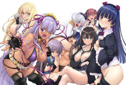 6+girls ;d bb_(fate) bb_(fate)_(all) bb_(swimsuit_mooncancer)_(fate) bb_(swimsuit_mooncancer)_(second_ascension)_(fate) between_breasts black_footwear black_gloves black_shirt black_socks blazer blue_eyes blue_hair blue_skirt blush book boots bottomless breasts brown_hair brown_jacket brown_sweater_vest character_request closed_eyes closed_mouth clothes_pull commentary_request controller convenient_leg copyright_request crossed_legs crossover dark-skinned_female dark_skin fate/grand_order fate_(series) fingerless_gloves gloves gokou_ruri green_eyes green_necktie holding holding_book holding_remote_control idolmaster idolmaster_cinderella_girls jacket kantai_collection kashima_(kancolle) kita_high_school_uniform large_breasts long_hair long_sleeves looking_at_viewer mole mole_under_eye multiple_girls nagato_yuki nakajima_yuka navel necktie necktie_between_breasts nipples one_breast_out one_eye_closed open_mouth ore_no_imouto_ga_konna_ni_kawaii_wake_ga_nai outstretched_arm purple_eyes purple_hair reaching reaching_towards_viewer red_eyes remote_control school_uniform shibuya_rin shirt shokuhou_misaki short_hair simple_background skirt skirt_pull small_breasts smile socks sparkling_eyes suzumiya_haruhi_no_yuuutsu sweater_vest thigh_boots toaru_kagaku_no_mental_out toaru_kagaku_no_railgun toaru_majutsu_no_index tokiwadai_school_uniform white_background white_gloves white_hair white_shirt yellow_eyes