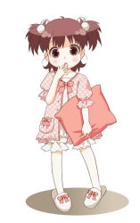 Rule 34 | bloomers, blush, brown hair, child, mattaku mousuke, original, pajamas, pillow, short hair, short twintails, simple background, slippers, solo, twintails, underwear, yawning