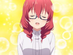 Rule 34 | amano miu, blend s, closed eyes, glasses, highres, long hair, music, open mouth, red hair, screencap, singing