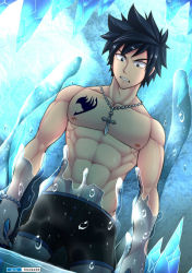 Rule 34 | 1boy, abs, bara, fairy tail, gray fullbuster, male focus, muscular, pectorals, restrained, solo, tofu (coolboyz18), underwear