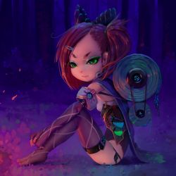 Rule 34 | 1girl, annoyed, black bow, bow, breasts, brown hair, cape, child, cork, fetal position, fingerless gloves, fire, fiz-rot, forest, from side, full body, gloves, grass, green eyes, hair ornament, hairclip, highres, legs together, magical girl, nature, night, on floor, outdoors, panties, potion, scenery, scroll, short hair, side-tie panties, side ponytail, sitting, small breasts, test tube, thighhighs, tree, underbust, underwear