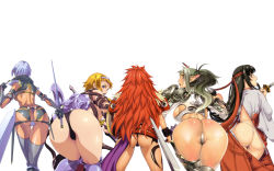 Rule 34 | 00s, 5girls, ass, bent over, black hair, blonde hair, blue hair, breasts, curvy, dark-skinned female, dark skin, dyed bangs, echidna (queen&#039;s blade), echidna (queen's blade), exiled warrior leina, fang assassin irma, from behind, green hair, hairband, headband, highres, huge ass, irma (queen&#039;s blade), irma (queen's blade), japanese clothes, large breasts, leina (queen&#039;s blade), leina (queen's blade), long hair, looking back, multicolored hair, multiple girls, musha miko tomoe, panties, queen&#039;s blade, red hair, risty (queen&#039;s blade), risty (queen's blade), short hair, sideboob, silver hair, sword, take your pick, tattoo, thigh gap, thighhighs, thighs, thong, tomoe (queen&#039;s blade), tomoe (queen's blade), two-tone hair, underwear, veteran mercenary echidna, weapon, wilderness bandit risty
