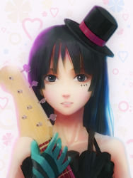 Rule 34 | 00s, 1girl, akiyama mio, bass guitar, black eyes, black hair, blue eyes, blunt bangs, don&#039;t say &quot;lazy&quot;, facepaint, gloves, guitar, hat, hime cut, instrument, k-on!, long hair, mini hat, mini top hat, solo, striped, top hat, zhenlin