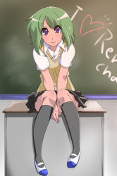 Rule 34 | 00s, chalkboard, green hair, macross, macross frontier, ranka lee, satsuki imonet, school uniform, socks, solo