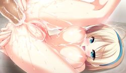 1girl amagasa_yomogi anal anus atelier_kaguya blonde_hair blue_eyes blush breasts censored cum cum_in_ass game_cg nude penis pussy short_hair tamahaji!_-tamatama_hajikeru_imouto-tachi