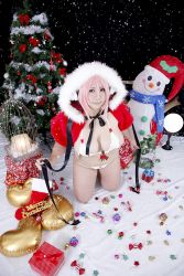 Rule 34 | 1girl, asian, breasts, cage, candy, chouzuki maryou, christmas, christmas tree, cosplay, food, gift, headphones, large breasts, nitroplus, photo (medium), pink hair, plump, solo, super sonico, super sonico (cosplay), thighhighs